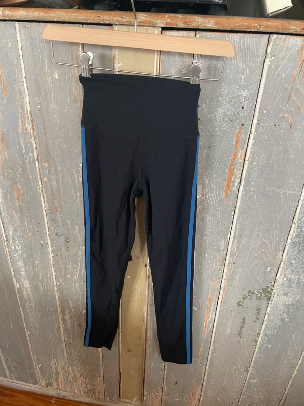 Splits59 Black Leggings with Blue Side Stripe